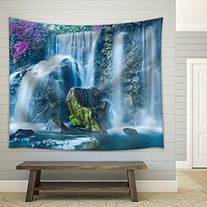 Beautiful Blue Waterfall in Hawaii - Fabric Wall Tapestry Home Decor - 51x60 inches