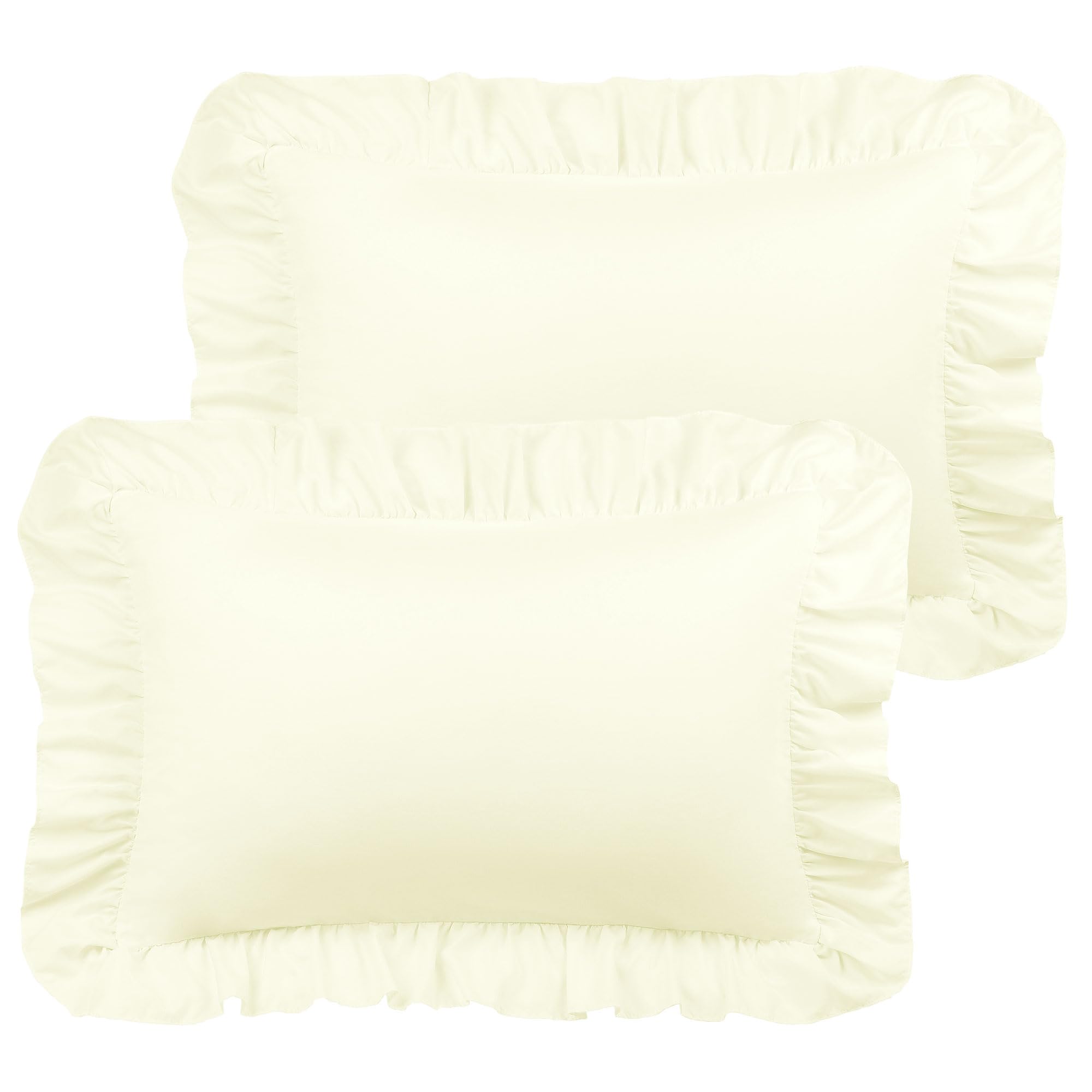 PiccoCasa Brushed Ruffle Pillowcases 2 Pack, Soft Breathable Pillow Covers with Envelope Closure, 4inch Hem Microfiber Pillow Case Cream 50x90cm