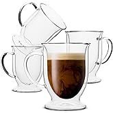 BTaT- Coffee Mug Set of 4 (12oz, 350ml) Double Wall Glass Coffee Cups, Tea Cups, Beer Glasses, Clear Mugs, Glass Cups