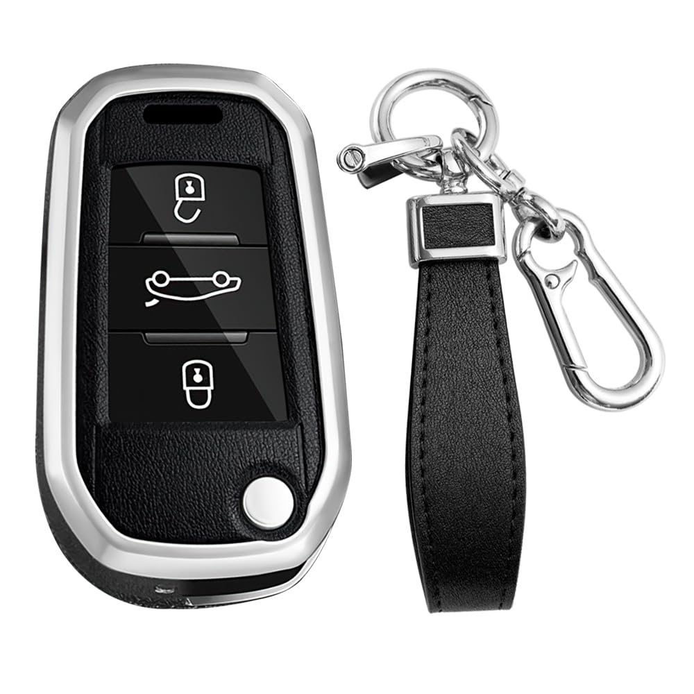 KUNIO Flip Car Key Case Suitable for Opel Crossland X Zafira Corsa F Fits Peugeot 5008 208 308 Fits Citroen C3 C4 Cactu Metal Key Cover Key Ring A Silver Black