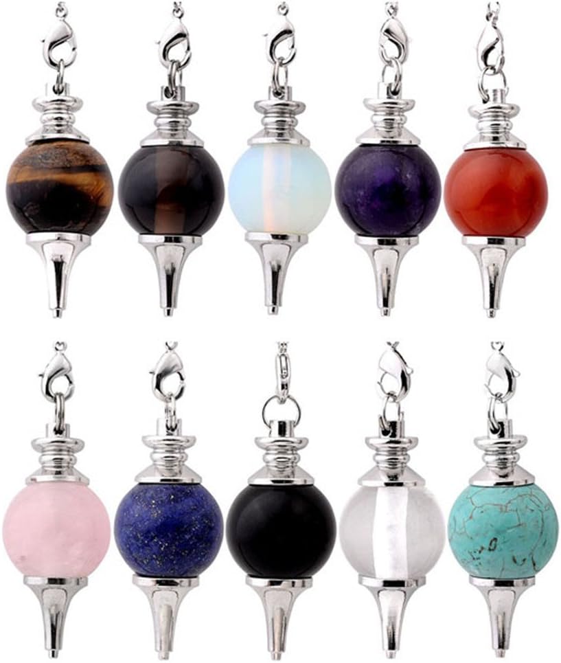 Indoor Fountains & Accessories - Jovivi 10pcs Beautiful Crystal Pendulums Dowsing Chakra Pendant With Chain,Natural Amethyst Rose Quartz Tiger Eye Obsidian Lapis Lazuli Turquoise Gemstone Reiki Pendant Pendulum