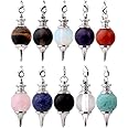 Jovivi 10pcs Beautiful Crystal Pendulums Dowsing Chakra Pendant With Chain,Natural Amethyst Rose Quartz Tiger Eye Obsidian La
