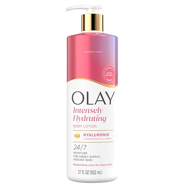 OLAY BODY LOTION FOR WOMEN, NOURISHING WITH HYALURONIC ACID SERUM, VISIBLY SOFTEN & SMOOTH SKIN, 24HR MOISTURE & HYDRATION, FAST ABSORBING FORMULA, VITAMIN B3 COMPLEX, FOR ALL SKIN TYPES, 17 FL OZ