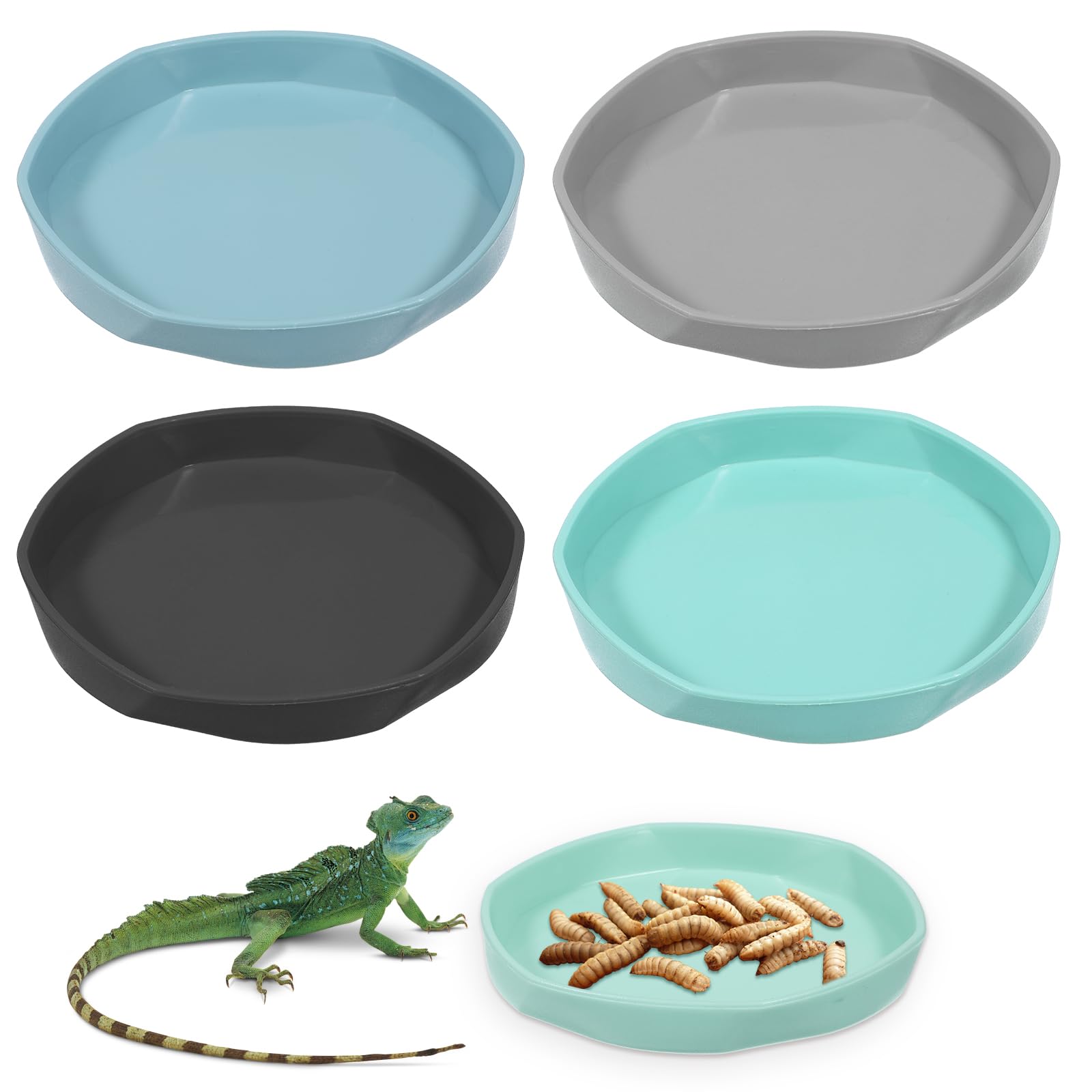 Photo 1 of ***missing one bowl**Classicseali 4 Pack Reptile Dish, Round Plastic Water Dish for Reptile Tank,Food Dishes Lizard Tank,Lizard Water Bowl for Gecko, Bearded Dragon, Chameleon, 4.45" W x 4.45" D x 0.6" H, Muticolors