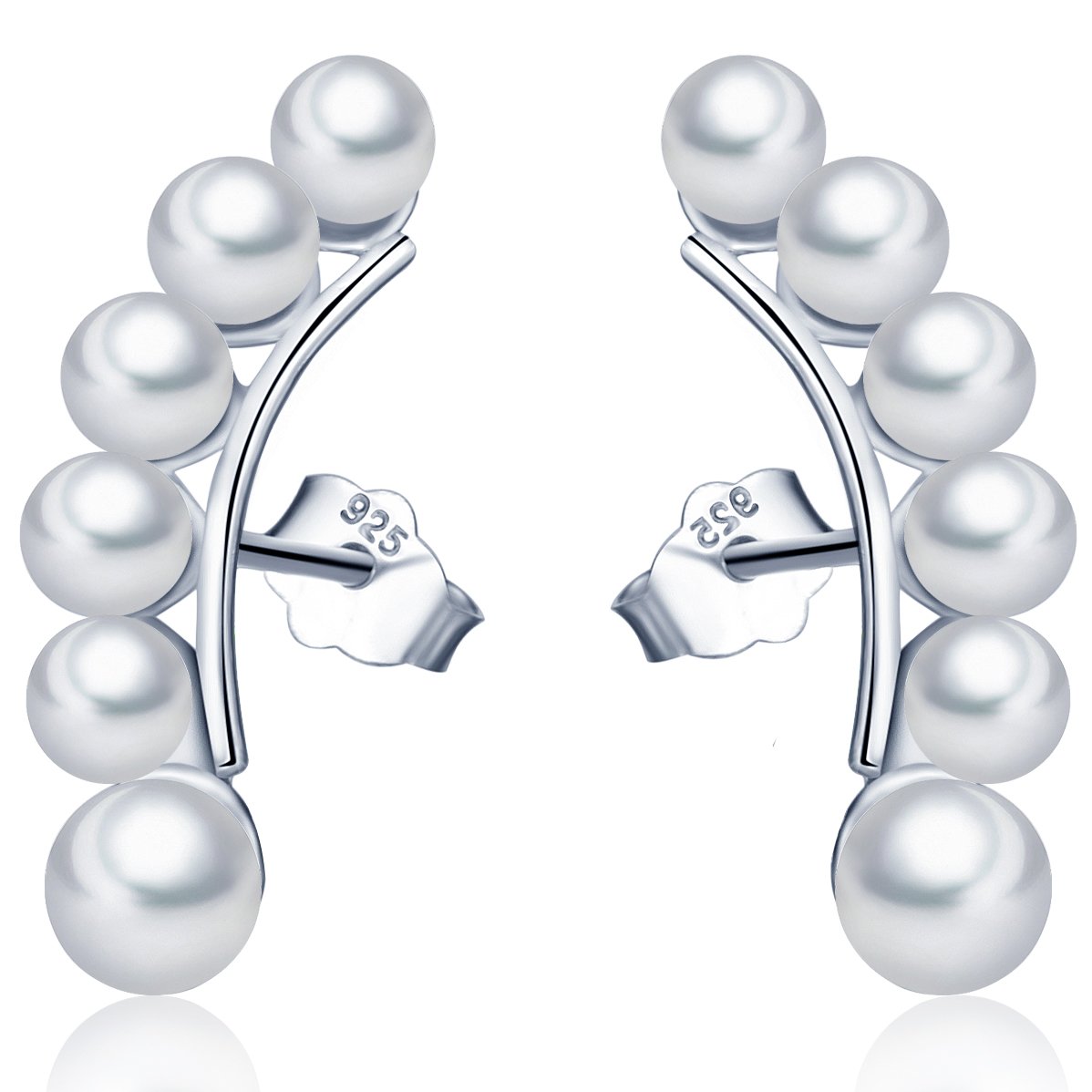 Infinite U Fashion 925 Sterling Silver Pearls Womens Studs Earrings Ear Cuff Wrap, Silver