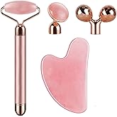 4-in-1 Face Massager and Gua Sha Set for Women, Rose Quartz Face Roller Skin Care Tools Electric Eye Massager Tool for Face Skin Roller