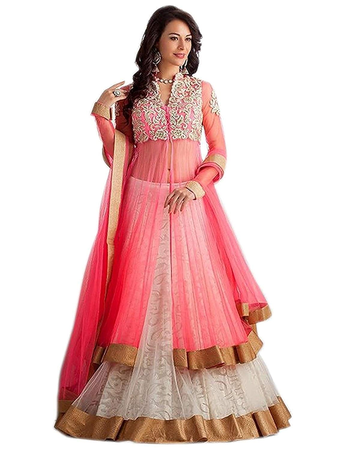 daksh enterprise women's tappeta valvet net lengha choli (pink,free size)