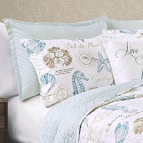 Lush Decor 7 Piece Harbor Life Quilt Set, King, Blue and Taupe