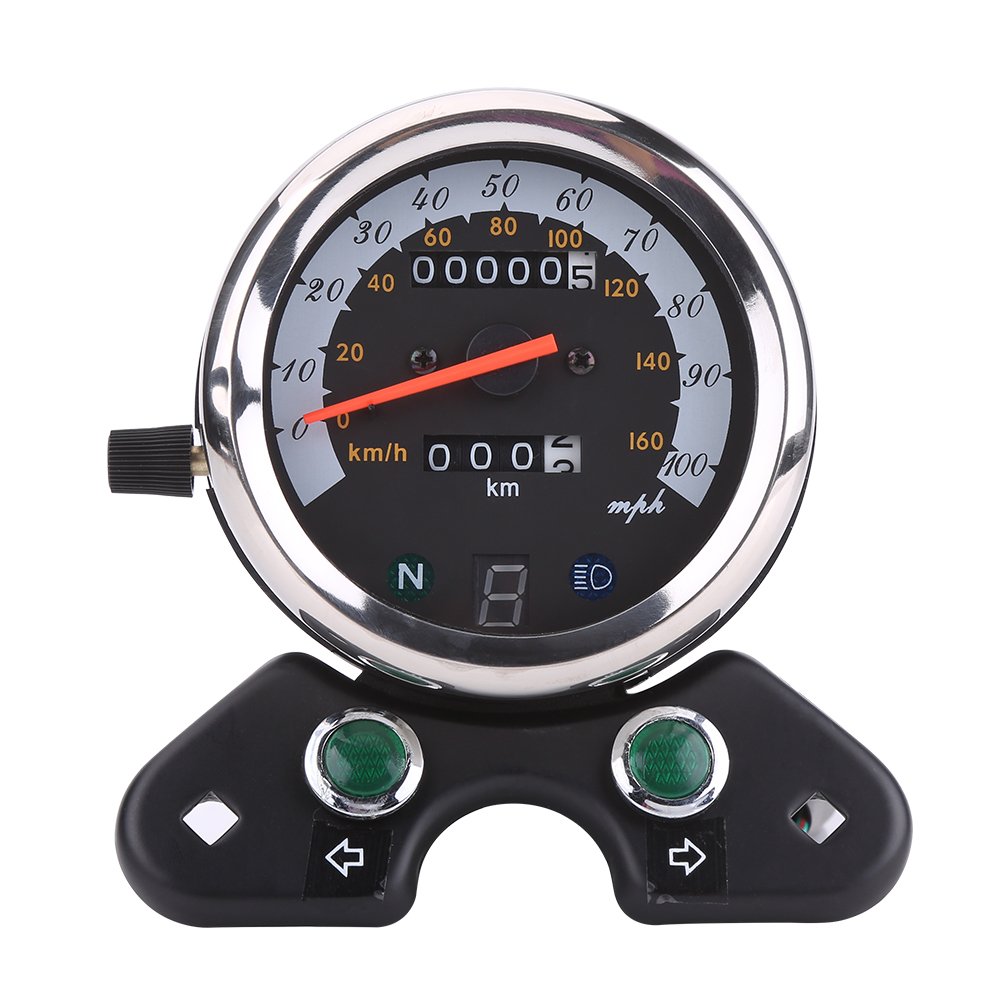 Motorcycle Speedometer, Universal Motorcycle Dual Odometer Speedometer Gauge with Indicator instrument