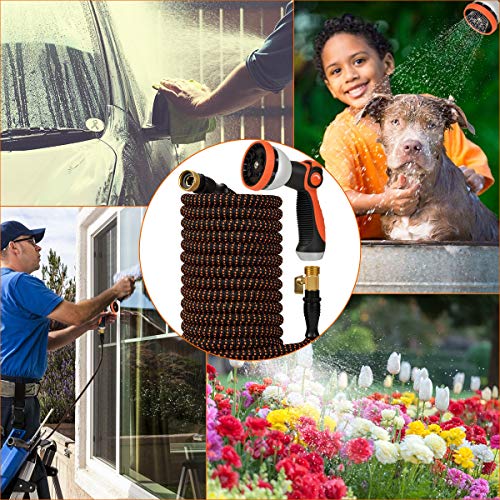 Garden Hose Expandable Flexible Water Hose 100ft- Lightweight Durable 3750D with New 3/4 Nozzle Solid Brass Repairable Connectors / 10-Way Professional Zinc Water Spray Nozzle (100 FT)