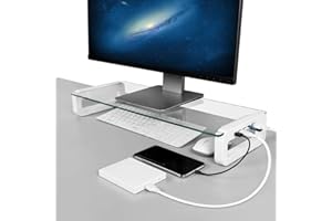 Monitor Stand Riser, Dreamsoule 4-Port USB 3.0 Hub Tempered Glass Monitor stand, Quick Charge 5Gbps High-speed Data Transfer,