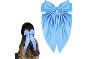 Blue Bows Bow-Knot Hair Barrette Long Tail Oversized French Bowknot Barrettes Hairpins Cute Blue Satin Bows Clips for Hair Po
