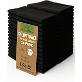 BIOLINEN Cotton Salon Towels Set 15"x25" Pack of 24 Ultra Soft 100% Cotton Gym Towel Hand Towel White Black Daily Usage Maximum Softness Absorbency for Home Gym Spa, Easy Care (Black)