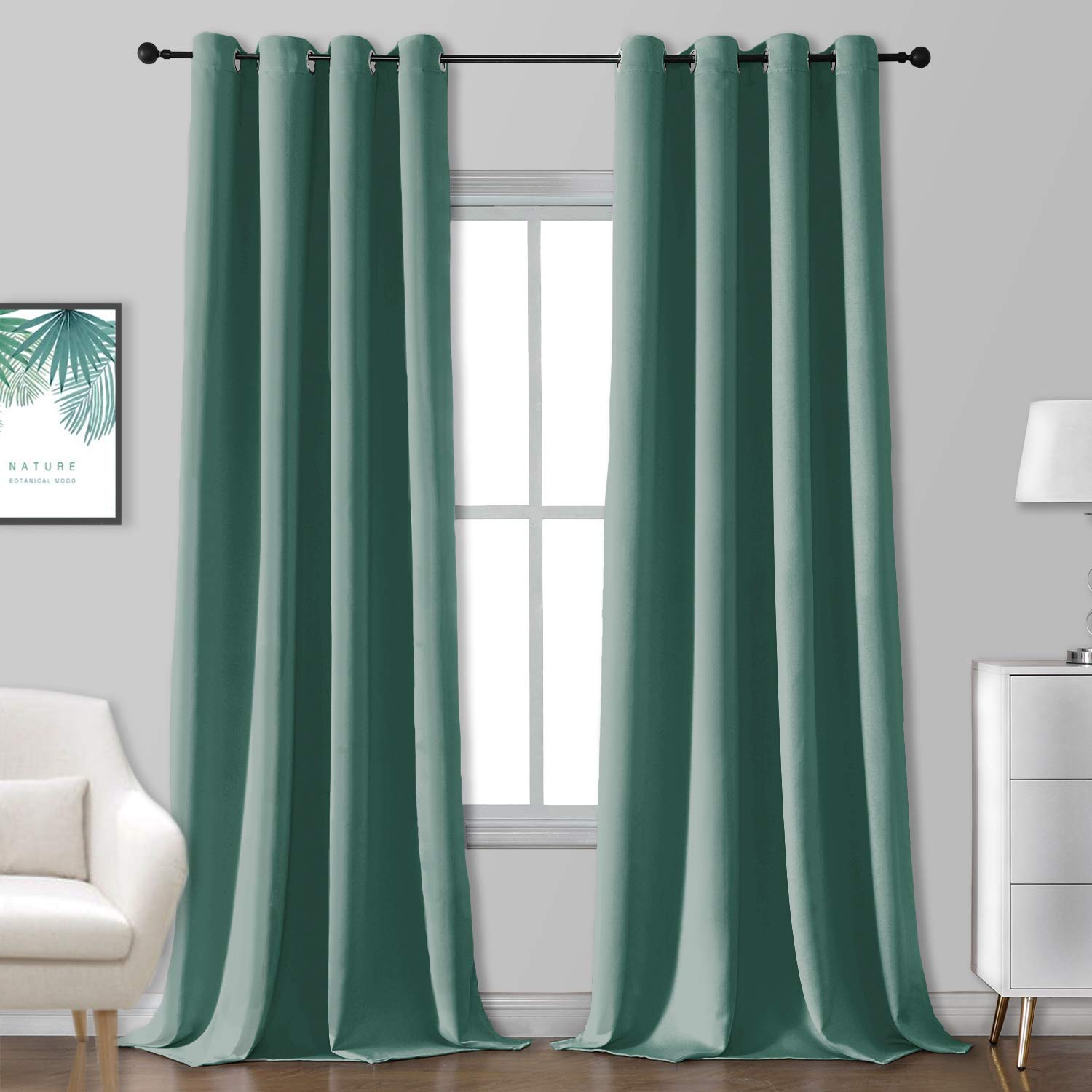 Rutterllow Blackout Curtains for Bedroom, Thermal Insulated Noise Reducing Window Drapes for Living Room, Grommet Top (52x95 Inch, Teal)