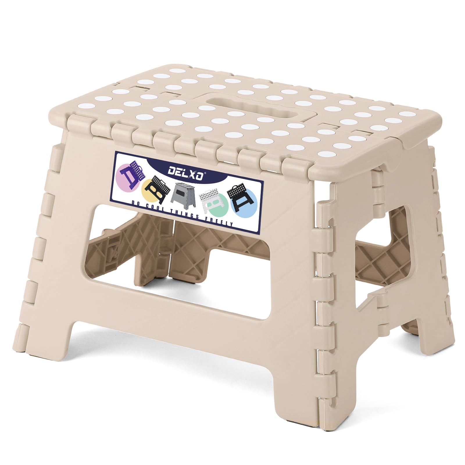 Foldable Wooden Step Stool - 450 Lb Capacity One-Step Stool With Non-Slip Feet, No Assembly Required