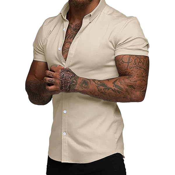 muscle fit short sleeve dress shirts Blue Short Sleeve Tapered Fit Shirt - Muscle Fit