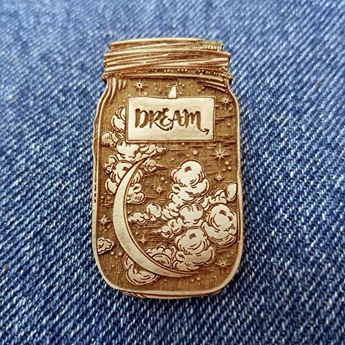Dream jar wood pin- art pin - lineart pin - moon pin - cloud pin - sky pin - night pin - vintage look - star pin - cute pin - hand made pin