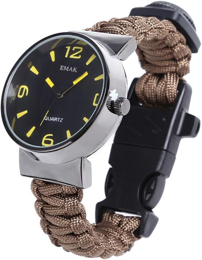 EverFabulous Survival Paracord Bracelet Watch, 6-in-1 Outdoor Emergency Bracelet Kits-Quartz Watch, Flint, Fire Starter Scraper,Whistle for Hiking Camping Other Activities