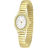 IBSO Easy Read Ladies Quartz Wrist Watch, Small Analog Gold Watch for Women with Oval Case, Water Resistant