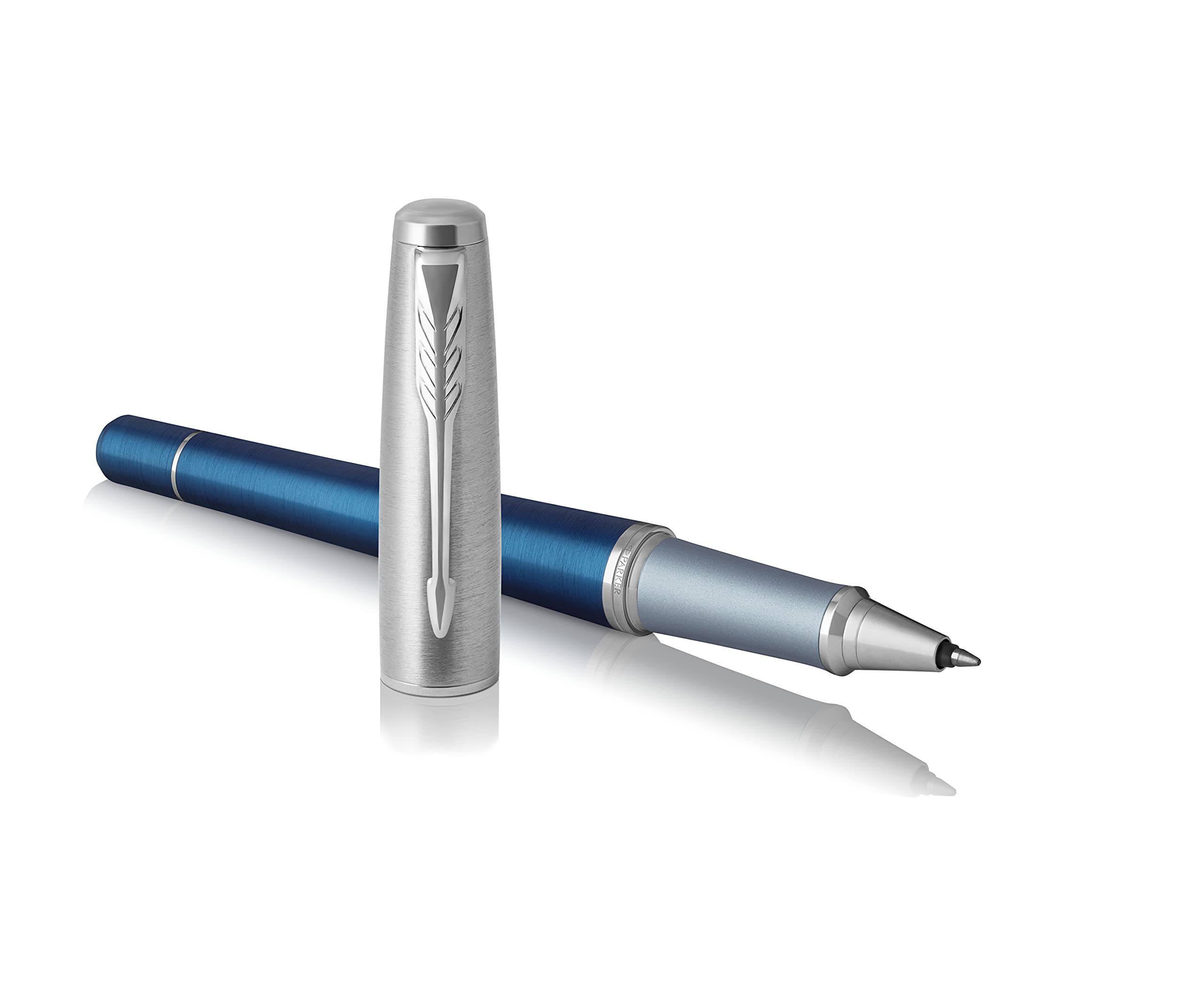 Parker Urban Premium Metal Rollerball Pen - Dark Blue Barrel with Brushed Chrome Cap - Black Ink - Gift Boxed