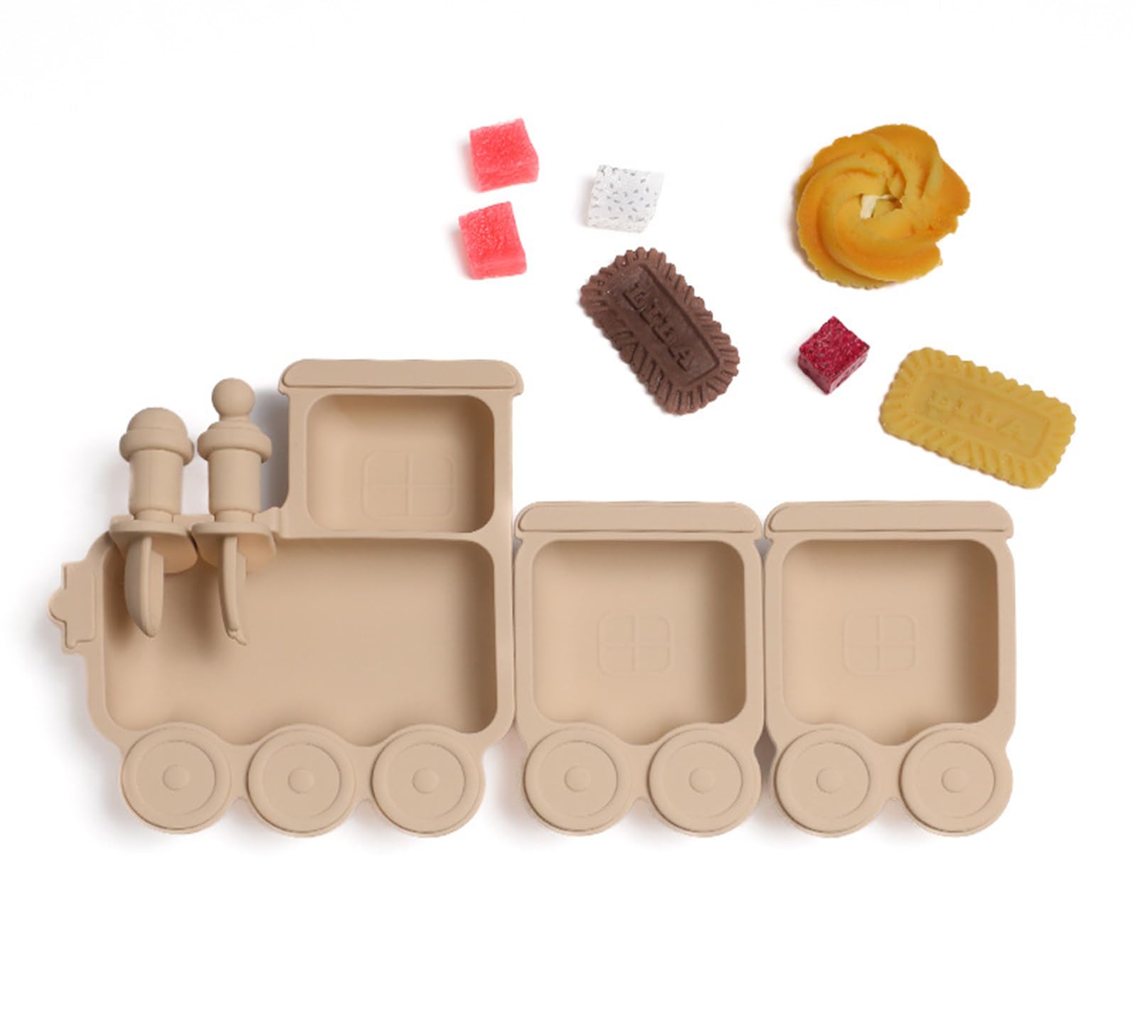 nohlerlife Baby Suction Silicone, 5 Piece Feeding Set - Non Slip Unique Trains Toddler Plates with Fork Spoon, Kids Weaning Plate for No More Meal Time Mess, BPA Free (Style 3), Trains-Plate