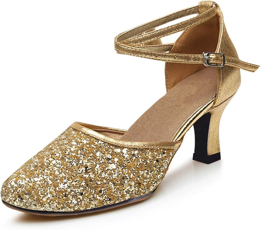 GetMine Womens Latin Dance Shoes Heeled Ballroom Salsa Tango Party Sequin Dance