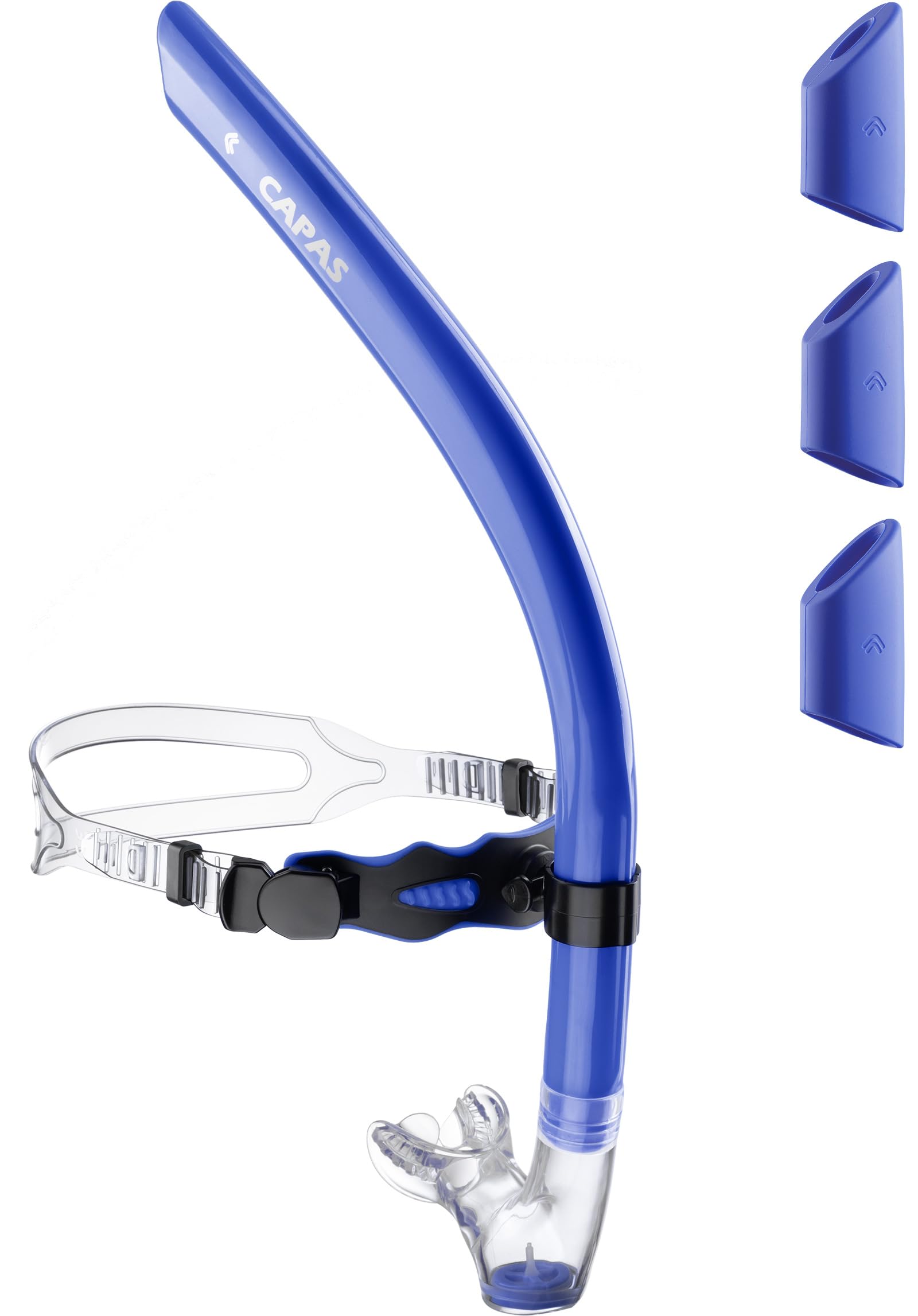 CAPAS Training Swim Snorkel for Lap Swimming, Ultimate Fit Center-Mount Swimmers Snorkel with Liquid Silicone Mouthpiece Adjustable Strap Swivel Headband, Designed for Adult Men Women (Blue Black) — image 1