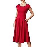 Allegra K Vintage Work Dresses for Women Square Neck Cap Sleeve A Line Church Formal Cocktail Dress