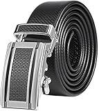 Marino Mens Leather Belt, Soft Leather Ratchet Dress Belt With Automatic Buckle - Enclosed In An Elegant Gift Box - Distinguished Ratchet Belt - Black - Fits waist sizes up to 54