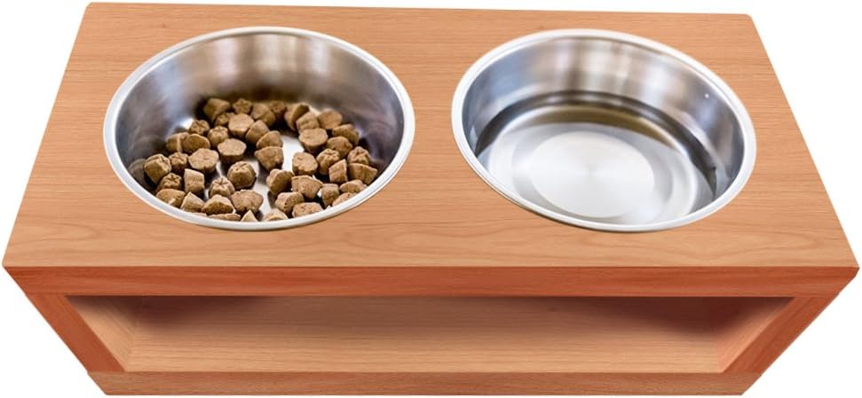 TFKitchen Choose Your Size - Unfinished Solid Wood Elevated Dog and Cat Pet Feeder, 1/2/3 Bowls Raised Stand (1/2 Pint), 3/4" Thick