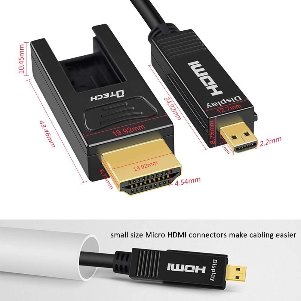DTECH 8m Fiber Optic HDMI Cable 4K HDR 60Hz 4:4:4 18Gbps High Speed Ultra HD with Dual Micro HDMI and Standard HDMI Connector - Image 4