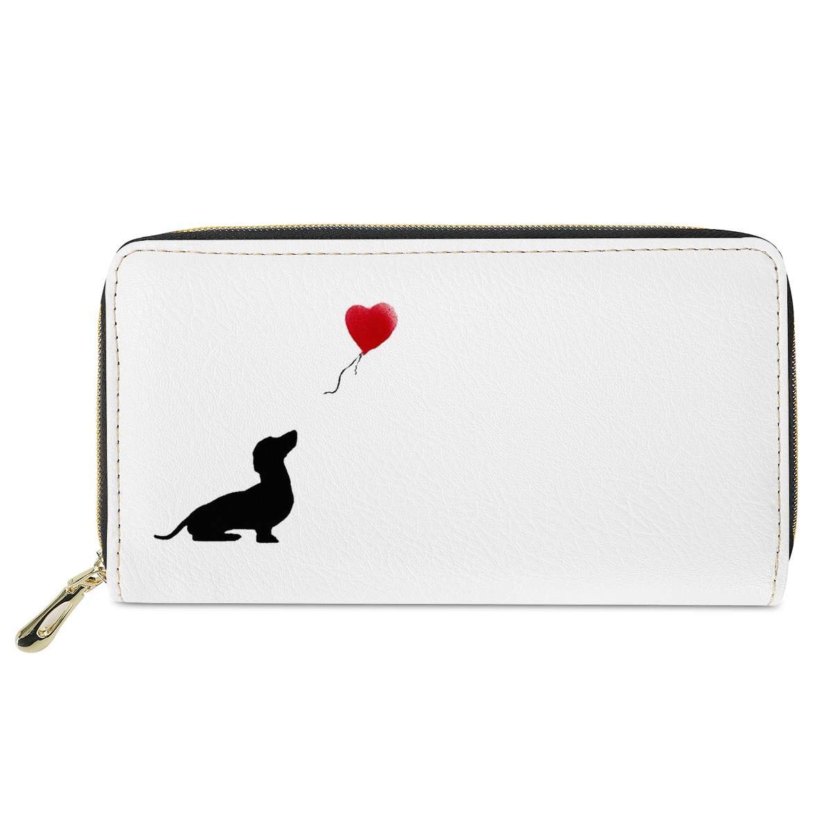 chaqlin Women Purse Leather,Cute Dachshund Love Heart Print Ladies Girs Wallet Credit Cards Holder Organizer Zipper Around Money Bags,Birthday Gifts