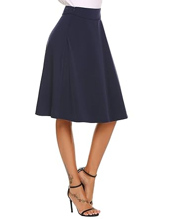 Trudge Damen Rock A-Linie Faltenrock Hohe Taille Midi Rock Swing Rock Knielang für Business