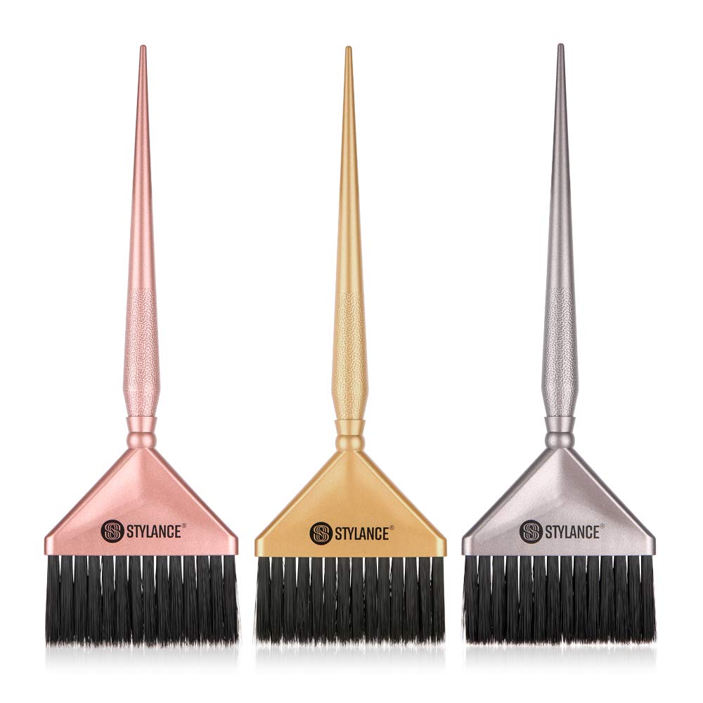3 Pieces Barber Hair Dye Brushes Kit, Hair Color Dye Brush Tool Set, Professional Suitable for Beauty Salon & Home DIY Coloring Brush (Silver+Rose gold+Gold) : Beauty