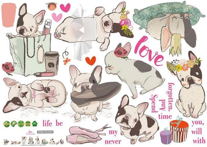VOSAREA Animal Wallpaper French Bulldog Wall Stickers Home Decor DIY Craft Art Mural