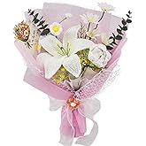 Crochet Flowers,Crochet Flower Bouquet of Crochet Tiger Lily, White Rose, Lily of the Valley,Gifts for Granny,Mother's day,Get Well(Include Card&Gift Bag)