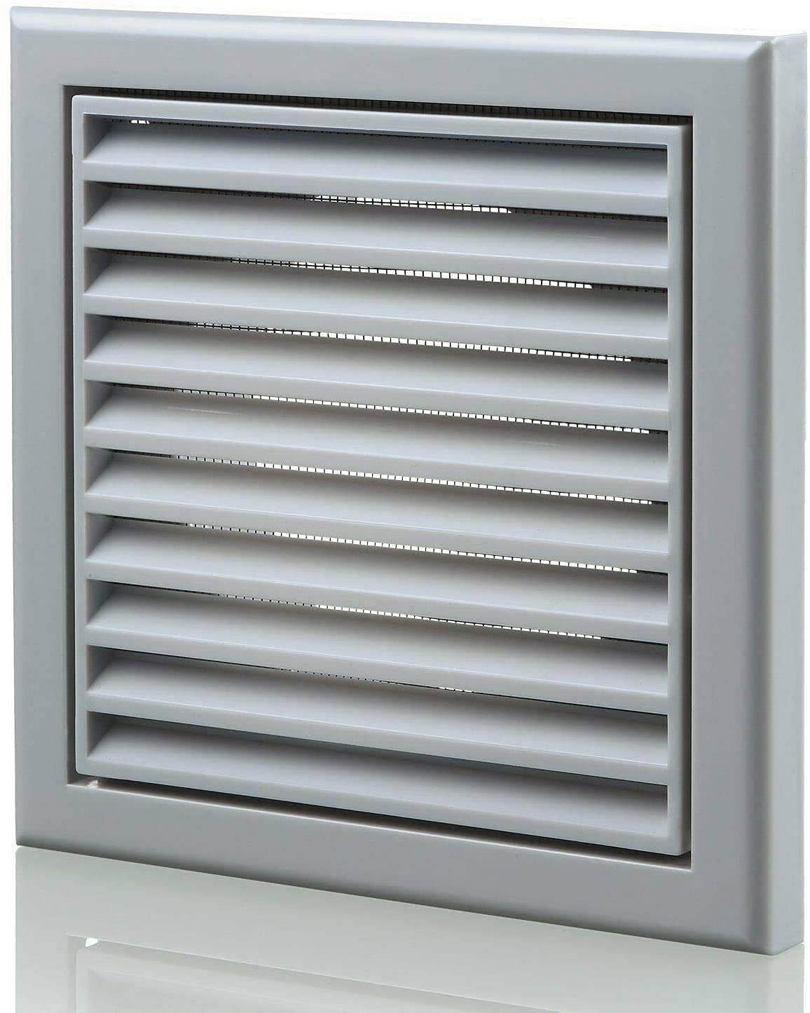 Vents 150mm Grey Fixed Blade Vent Grille with Fly Mesh – 185 x 185mm Diameter Vent for Bathroom & Kitchen Ventilation