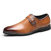 Men's Leather Square Toe Monk Strap Loafers,Classic Slip on Dress Shoes,Low Top Formal Business Oxford Shoes