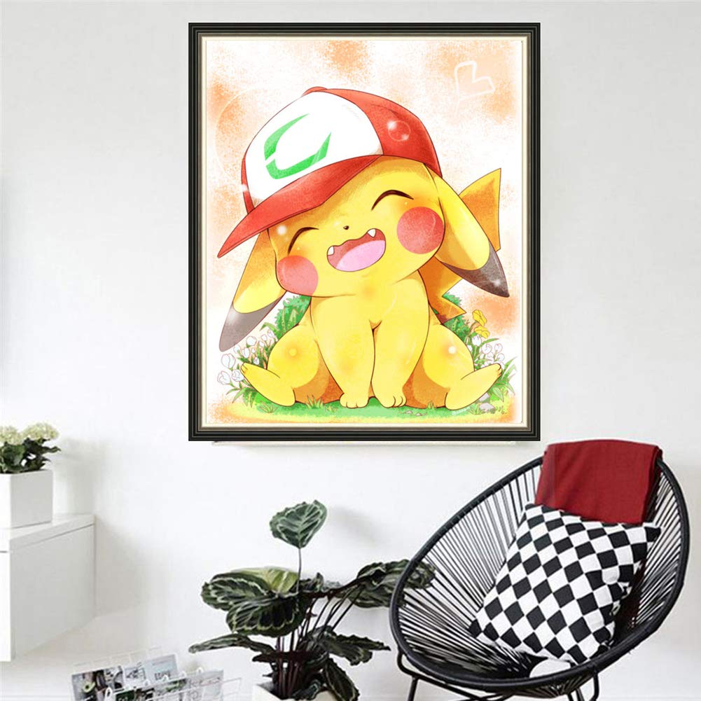 5D DIY Full Drill Diamond Painting Kit, Rhinestone Painting Kits for Adults and Children Embroidery Arts Craft Home Decor Pikachu Series (Cute Pikachu, 30x40cm)