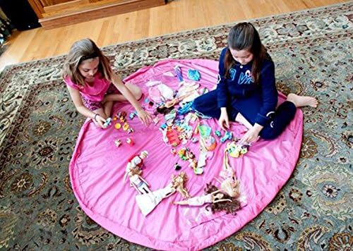 AGARE 60 Inch Diameter Portable Kids Toy Storage Bag and Play Mat Lego Toys Organizer Folds Up Quickly Easily into A Shoulder Bag, Portable Big Picnic Shoulder Bag. (pink)