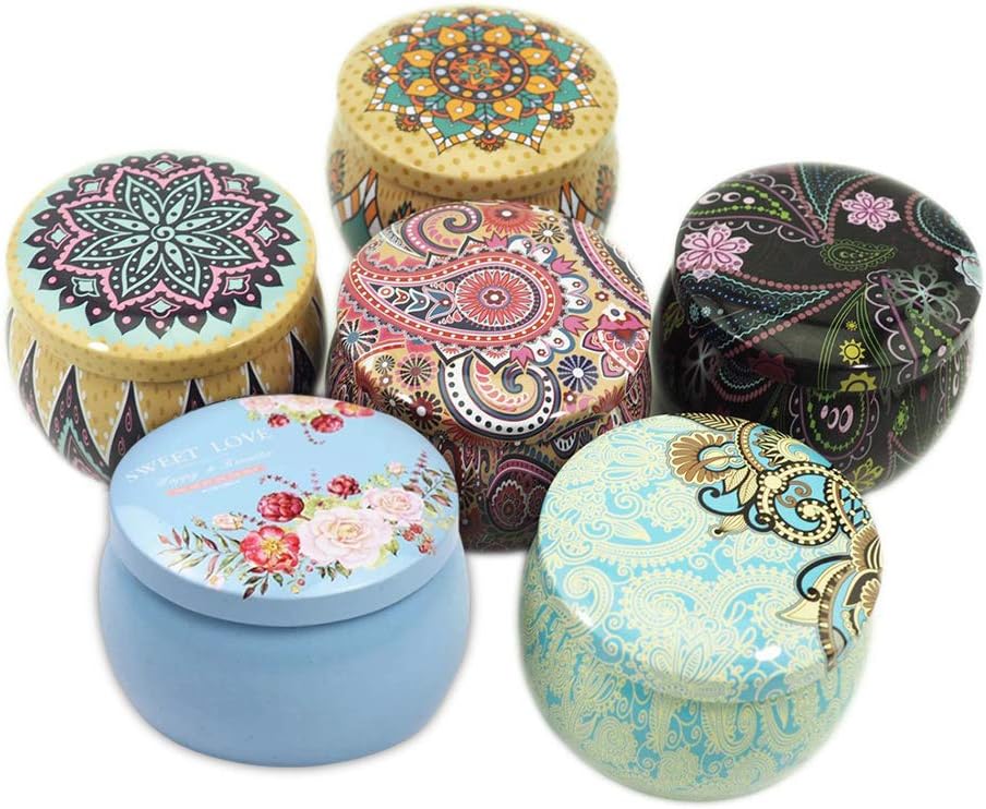 Candle Tin Storage Containers, Metal Jar with Lid for Soy Wax Candle, Retro Decorative Boxes Case for DIY Candle - 6PCS