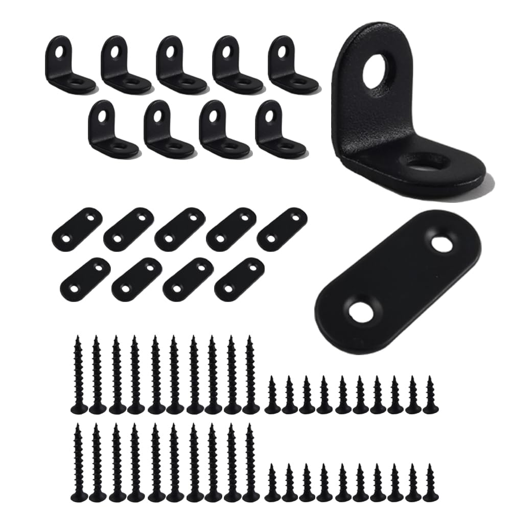 EastNear 10 Pieces Angle Connectors and 10 Pieces Flat Connectors with Screws for Fixing Furniture Table, Chair, Bookcase etc (EN-003A(10 Angle+10 Flat))