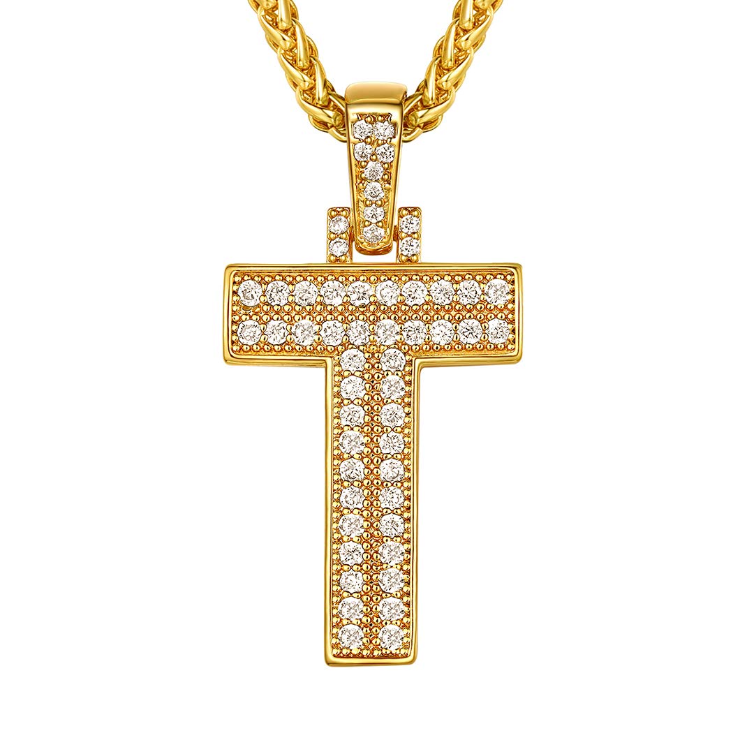 Richsteel Chain Necklace Men Gold Letter Pendant T Bling Initial Women Jewellery — image 1