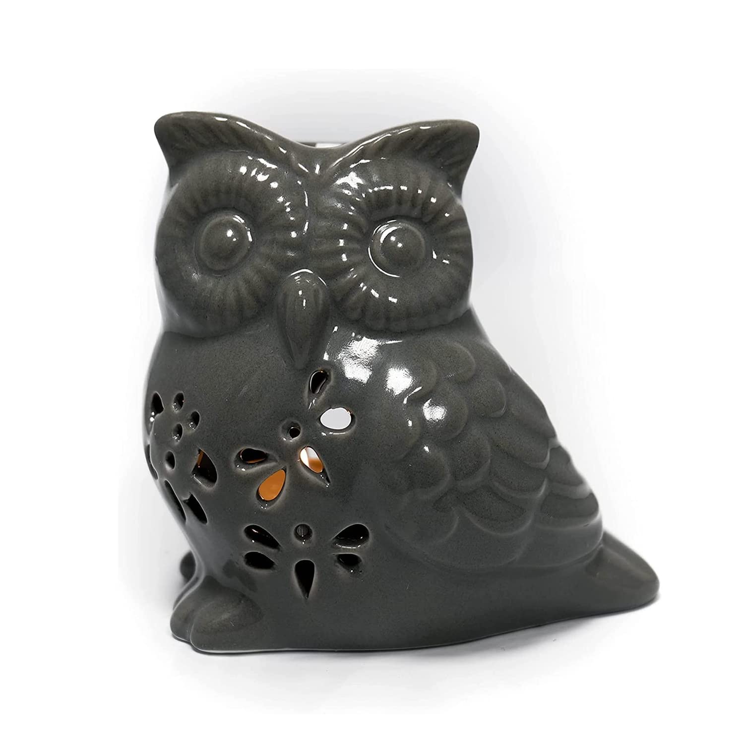 JJA Wax Melt Burner, 10cm Ceramic Owl Oil Burner, Essential Oils and Wax Melts Tea Light Diffuser, Perfect for Indoors to Fragrance the Home Witchcraft, Scented Diffuser Decorative (Black)