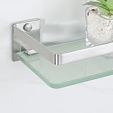 SAYAYO Tempered Glass Wall Shelf 38cm with SUS304 Rail Brushed Finish view 4