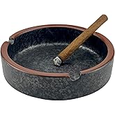 OUSACE Ceramic Ashtray Stylish Indoor & Outdoor Cigarette Ashtray for Home, Coffee Bars, and Patios，Lava Dazzling Black (Medi