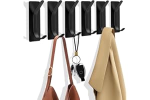 6 Pcs Black Self Adhesive Hooks Double Wall Hooks No Drilling Heavy Duty Towel Hook Stainless Steel Waterproof Rustproof Stic