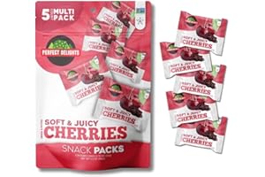 Perfect Delights Snack Pack Cherries, Sun-Dried Cherries, On-the-Go Vegan, Healthy Snack, Easy-to-Carry Dried Cherries, Perfect for Kids & Adults - 5 Pack