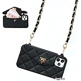 UnnFiko Wallet Case Compatible with iPhone 13 Pro Max, Cute Light Luxury Bag Design, Purse Flip Card Pouch Cover Soft Silicone Case with Handstrap Long Shoulder Strap (Black, iPhone 13 Pro Max)