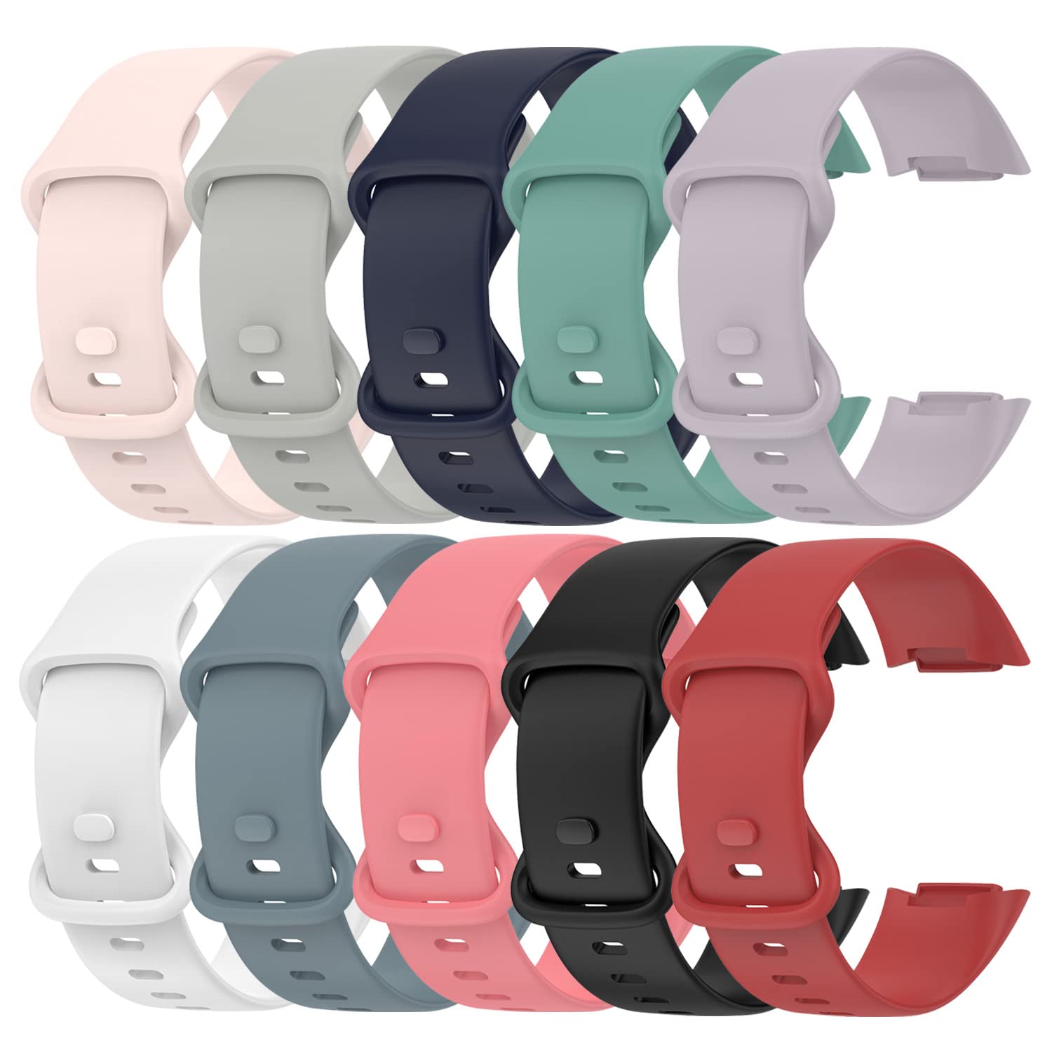 Chofit 10 Bands Compatible with Fitbit Charge 6/Charge 5, Colorful Soft Silicone Replacement Wristband Strap for Charge 5 Activity Tracker, Large